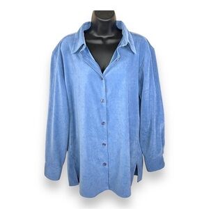 Vintage Large Blue Real Comfort Long Sleeve  Faux Suede Feel  Stretch